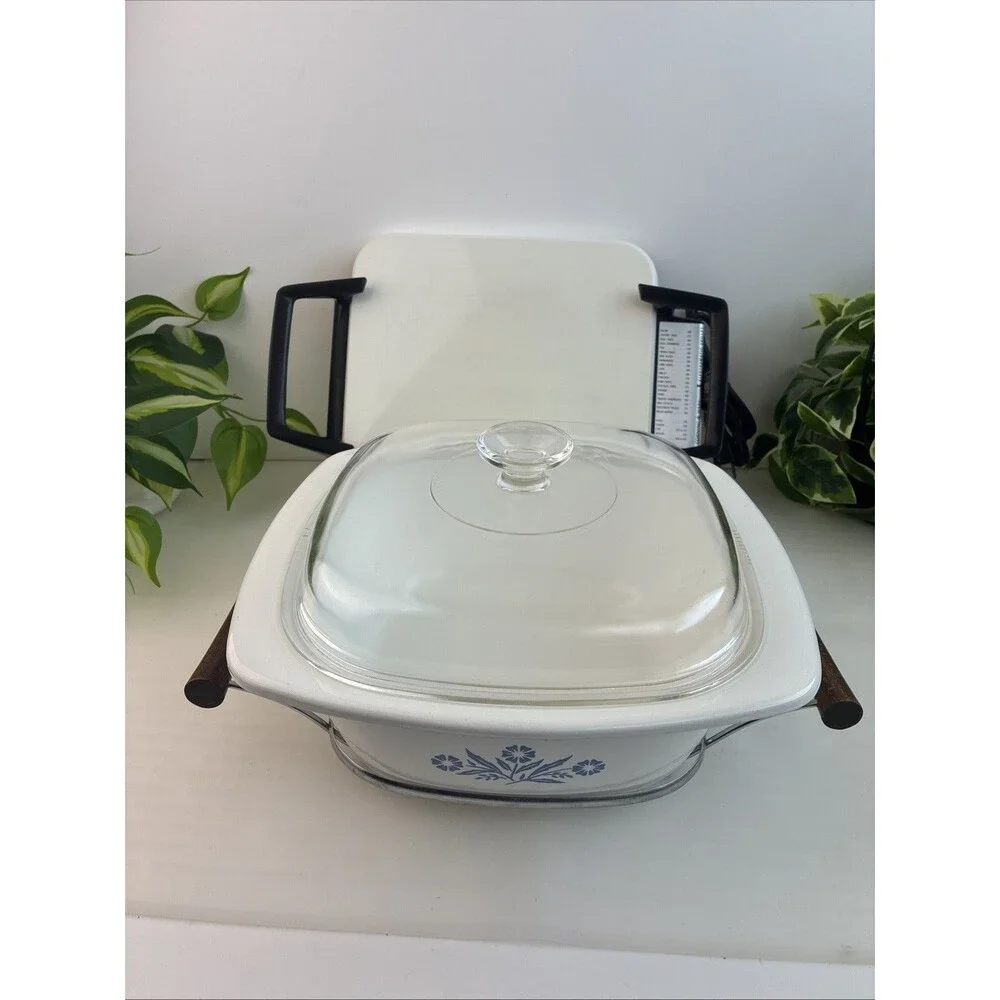 Rare CorningWare Blue Cornflower Hot Plate P-12-ES Dutch Oven P-34-B Lid Cradle